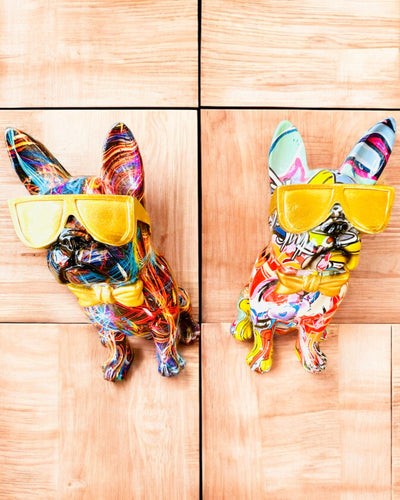 Πολύχρωμο Bulldog με Γυαλιά - Μοναδική Διακόσμηση Εσωτερικού Χώρου, διακοσμητικό αγαλματίδιο για δώρο, εξατομίκευση με χάραξη