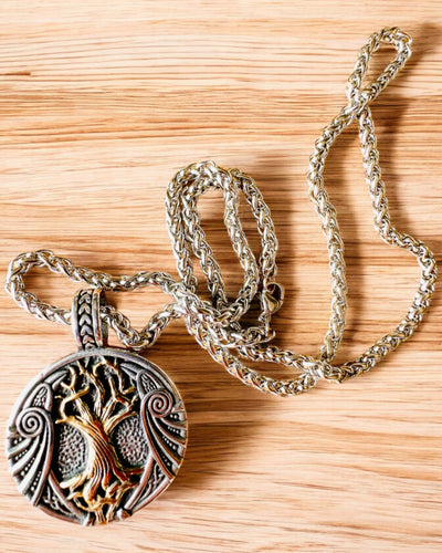 Κολιέ "Δέντρο της Ζωής" από ανοξείδωτο χάλυβα με εξατομίκευση, με σύμβολο Aegishjalmur, (Κράνος του Τρόμου)