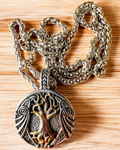 Κολιέ "Δέντρο της Ζωής" από ανοξείδωτο χάλυβα με εξατομίκευση, με σύμβολο Aegishjalmur, (Κράνος του Τρόμου)