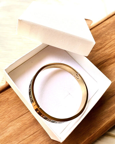 Βραχιόλι "Czas Elegancji" - χρυσό χρώμα Ανοξείδωτο Ατσάλι με Ρωμαϊκούς Αριθμούς, δυνατότητα εξατομίκευσης με χάραξη