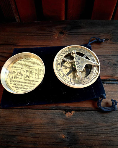 Ηλιακή Πυξίδα Voyager 7cm – ορειχάλκινο ηλιακό ρολόι με πυξίδα, εξατομίκευση με χάραξη για δώρο