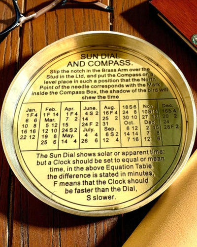 Ηλιακή Πυξίδα Voyager 7cm – ορειχάλκινο ηλιακό ρολόι με πυξίδα, εξατομίκευση με χάραξη για δώρο