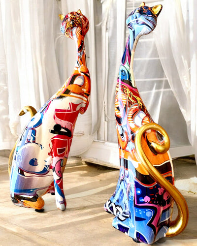 Φιγούρες Αφηρημένων Γατών "ArtCats", Χειροποίητα Ζωγραφισμένες, Ρητίνη – 25 εκ., 2 τεμ.