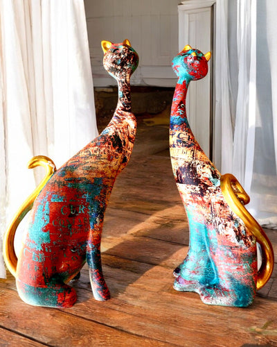 Φιγούρες Αφηρημένων Γατών "ArtCats", Χειροποίητα Ζωγραφισμένες, Ρητίνη – 25 εκ., 2 τεμ.