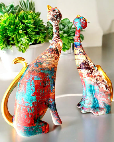 Φιγούρες Αφηρημένων Γατών "ArtCats", Χειροποίητα Ζωγραφισμένες, Ρητίνη – 25 εκ., 2 τεμ.