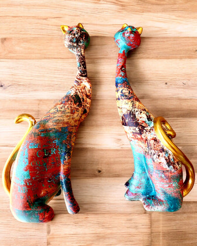 Φιγούρες Αφηρημένων Γατών "ArtCats", Χειροποίητα Ζωγραφισμένες, Ρητίνη – 25 εκ., 2 τεμ.