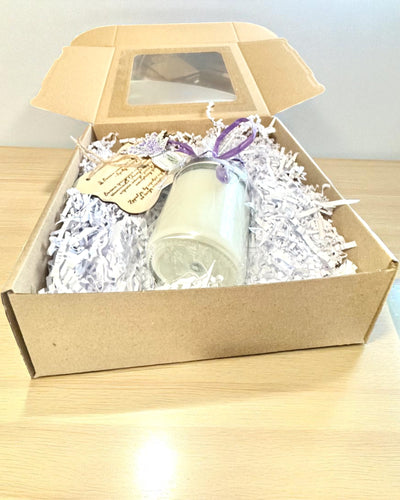 Σόγινο κερί πρόθεσης Αμέθυστος – ηρεμία, αρμονία και καθαρισμός, 250 ml, δυνατότητα εξατομίκευσης για δώρο