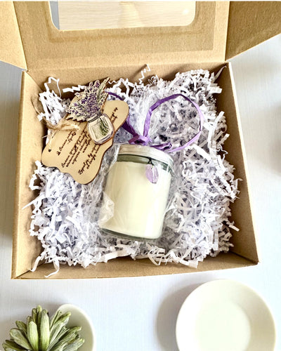 Σόγινο κερί πρόθεσης Αμέθυστος – ηρεμία, αρμονία και καθαρισμός, 250 ml, δυνατότητα εξατομίκευσης για δώρο