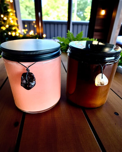 Εντατικό κερί σόγιας 250 ml με φυσική πέτρα – επιλέξτε την ενέργειά σας: Κιτρίνη ή Γρανάτης, εξατομίκευση με χάραξη για δώρο