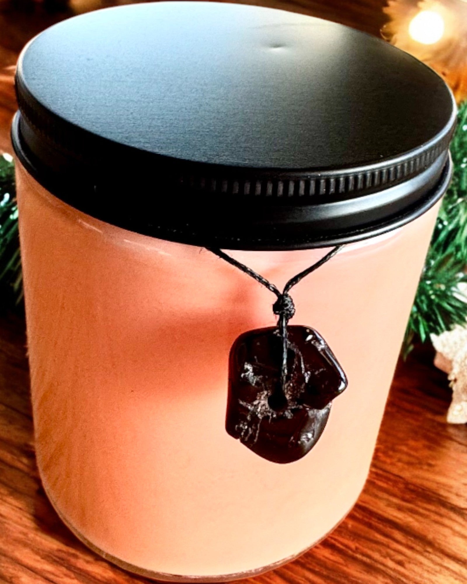 Εντατικό κερί σόγιας 250 ml με φυσική πέτρα – επιλέξτε την ενέργειά σας: Κιτρίνη ή Γρανάτης, εξατομίκευση με χάραξη για δώρο