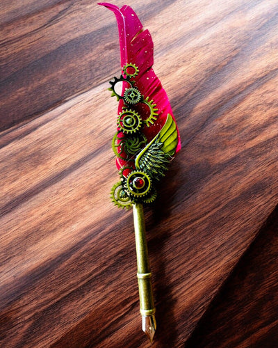 Καλλιγραφική Πένα "Steampunkowa Elegancja" με Φτερό Γαλοπούλας - Χειροποίητο, 5 επιλογές για να διαλέξετε, εξατομίκευση με χάραξη για δώρο