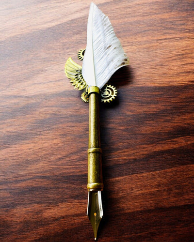 Καλλιγραφική Πένα "Steampunkowa Elegancja" με Φτερό Γαλοπούλας - Χειροποίητο, 5 επιλογές για να διαλέξετε, εξατομίκευση με χάραξη για δώρο