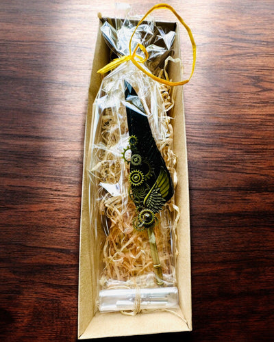 Καλλιγραφική Πένα "Steampunkowa Elegancja" με Φτερό Γαλοπούλας - Χειροποίητο, 5 επιλογές για να διαλέξετε, εξατομίκευση με χάραξη για δώρο