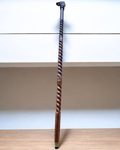 Wilczy Strażnik Ręcznie Rzeźbiona Laska do chodzenia, Drewniana, możliwość personalizowania grawerem