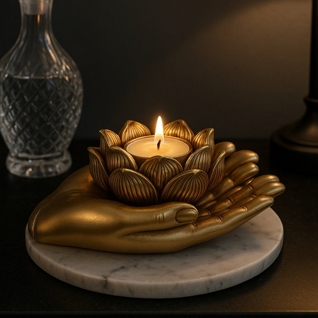 Złoty Świecznik Glamour na Tealight – Dłoń – 311FJZ