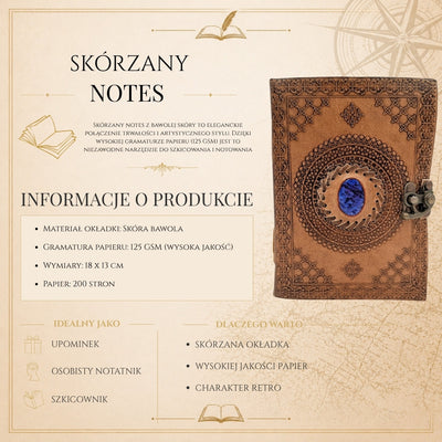 Notes Skórzany Retro z Kamieniem - Skóra Bawola - AH16