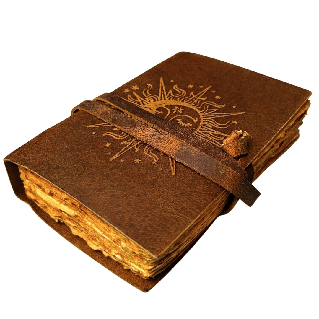 Notes Skórzany Vintage 200 stron - Słońce i Księżyc - Skóra bawola – H038