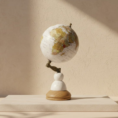 Globus Dekoracyjny Voyager na Marmurowo-Drewnianej Podstawie – GLB-108