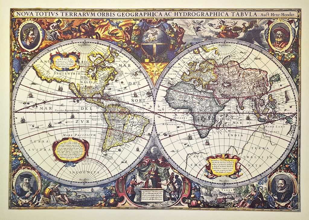 Mapa świata 1630r. - J.Hondius reprint - M1630 - Prezent dla historyka