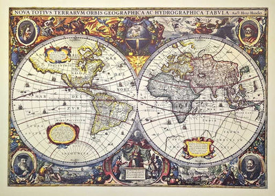 Mapa świata 1630r. - J.Hondius reprint - M1630 - Prezent dla historyka