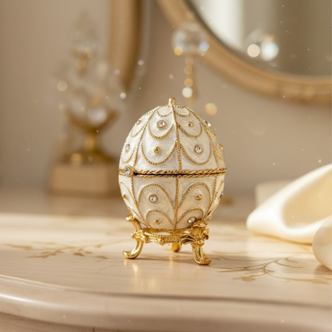 Ekskluzywne Szkatułka Jajo Fabergé Metalowa z Kryształkami - B0748-17WH