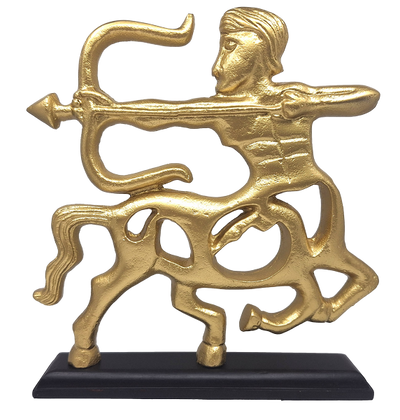 Złota Figurka Dekoracyjna - Strzelec - drewniana podstawa - SAG2