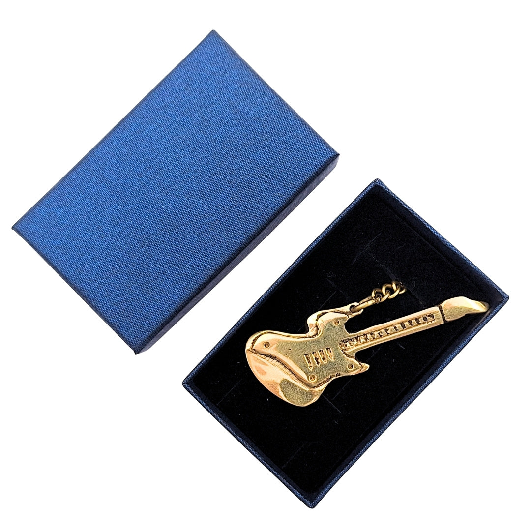 Mosiężny Brelok do Kluczy Gitara w Eleganckim Pudełku – Prezent dla Gitarzysty - KRT21A