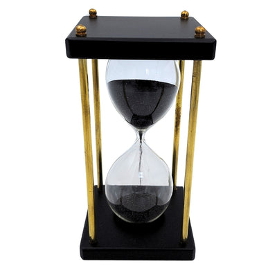 Klepsydra Mosiężno-Drewniana 5 minut – Czarny Piasek – Elegancka Dekoracja Retro - STRS