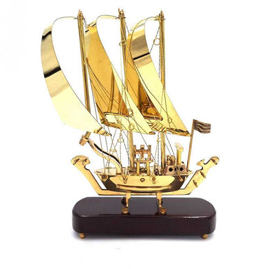 Okręt mosiężny na podstawie drewnianej - 30cm - N-3615A