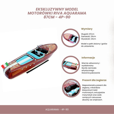 Ekskluzywny model motorówki Reeva Aquarama 87cm - wielki, drewniany model klasycznej, włoskiej łodzi motorowej – 4P-90
