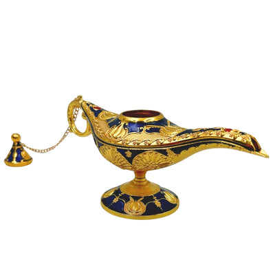 Lampa Alladyna LABB z metalowymi zdobieniami w złotym kolorze, ciemny granat, 22 x 7 x 11 cm