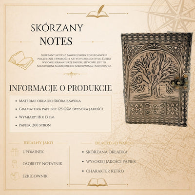 Skórzany Notatnik Retro Drzewo Życia – 200 stron 125 GSM - H019