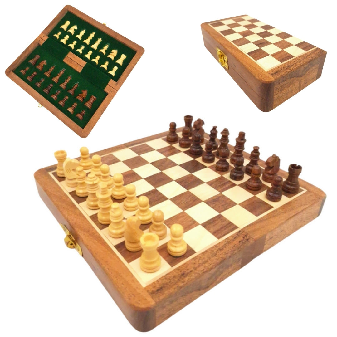Szachy Drewniane Magnetyczne 17x17cm - Składane - DNU-025