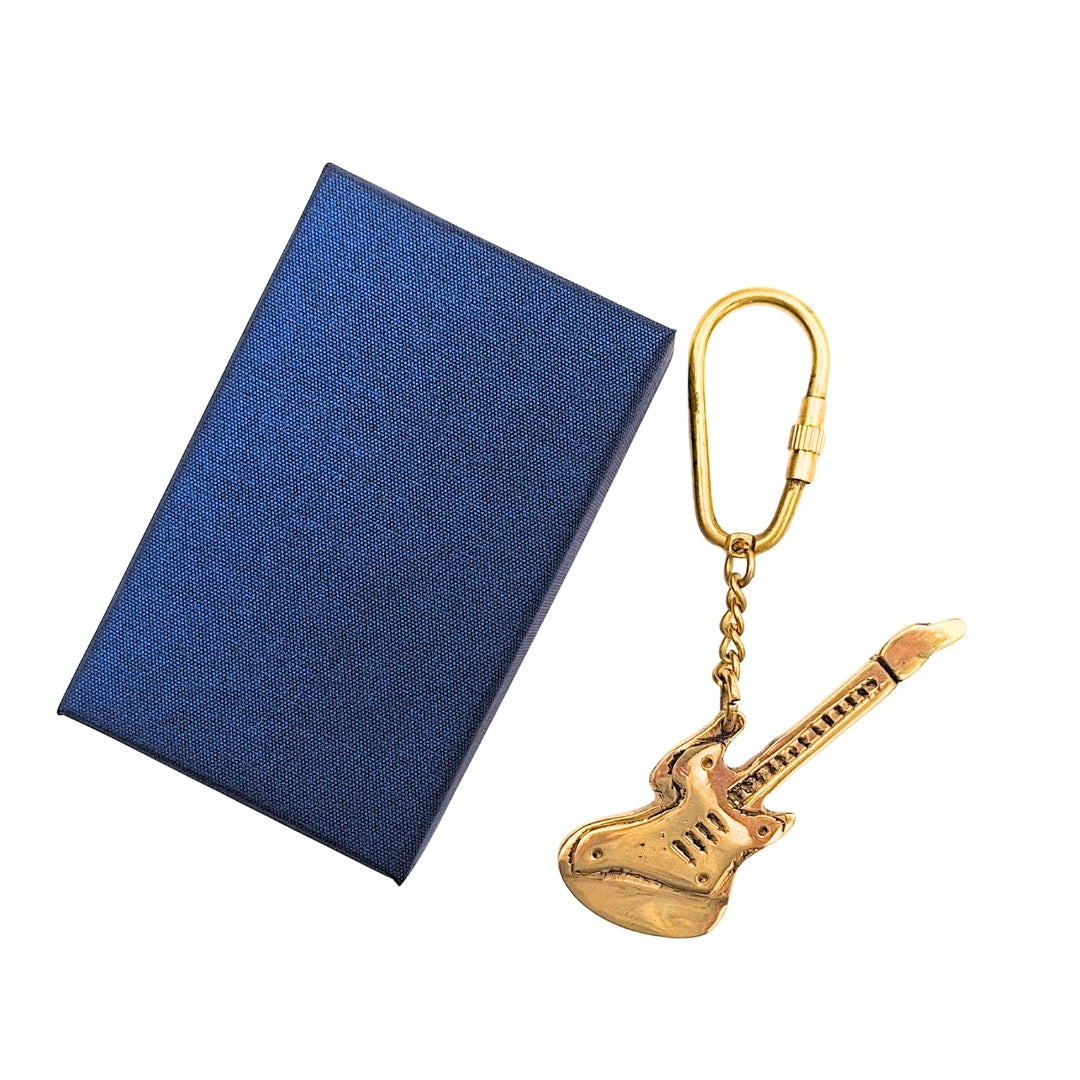 Mosiężny Brelok do Kluczy Gitara w Eleganckim Pudełku – Prezent dla Gitarzysty - KRT21A