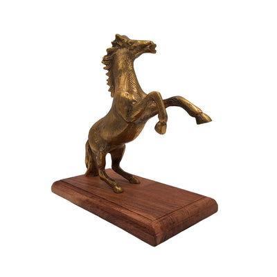 Koń - figurka aluminiowa na podstawie drewnianej - NI9537