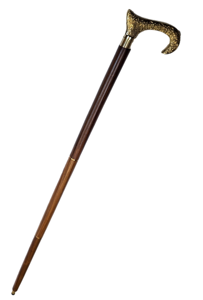 Drewniana Laska do Chodzenia ze Złotą Rączką - Składana - Elegancki Prezent z Możliwością Personalizacji Grawerem - 91,5 cm, Brązowa z Mosiężnym Uchwytem
