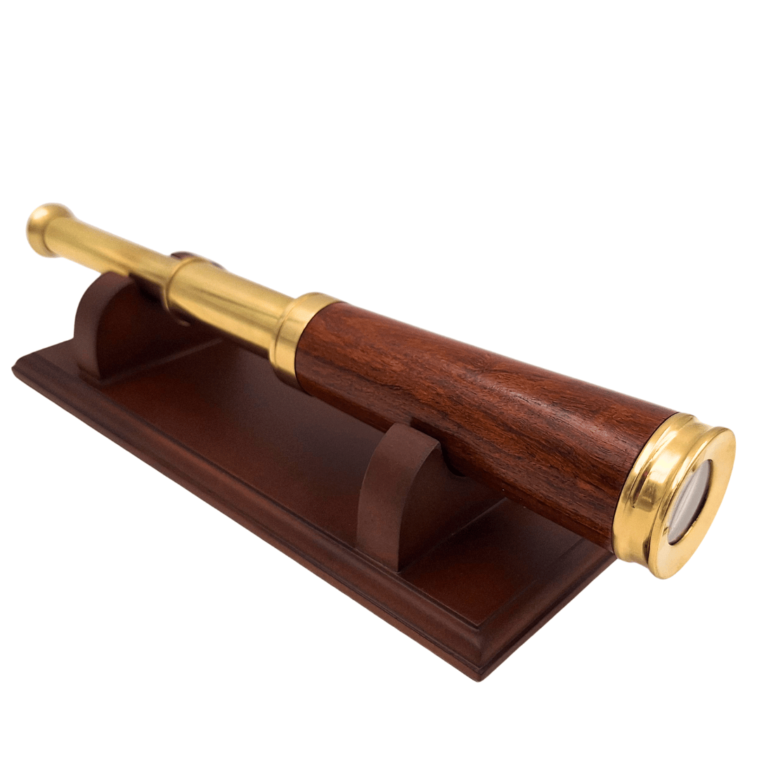 Luneta Mosiężno-Drewniana na Eleganckiej Podstawie Drewnianej – Dekoracja Retro – CER029