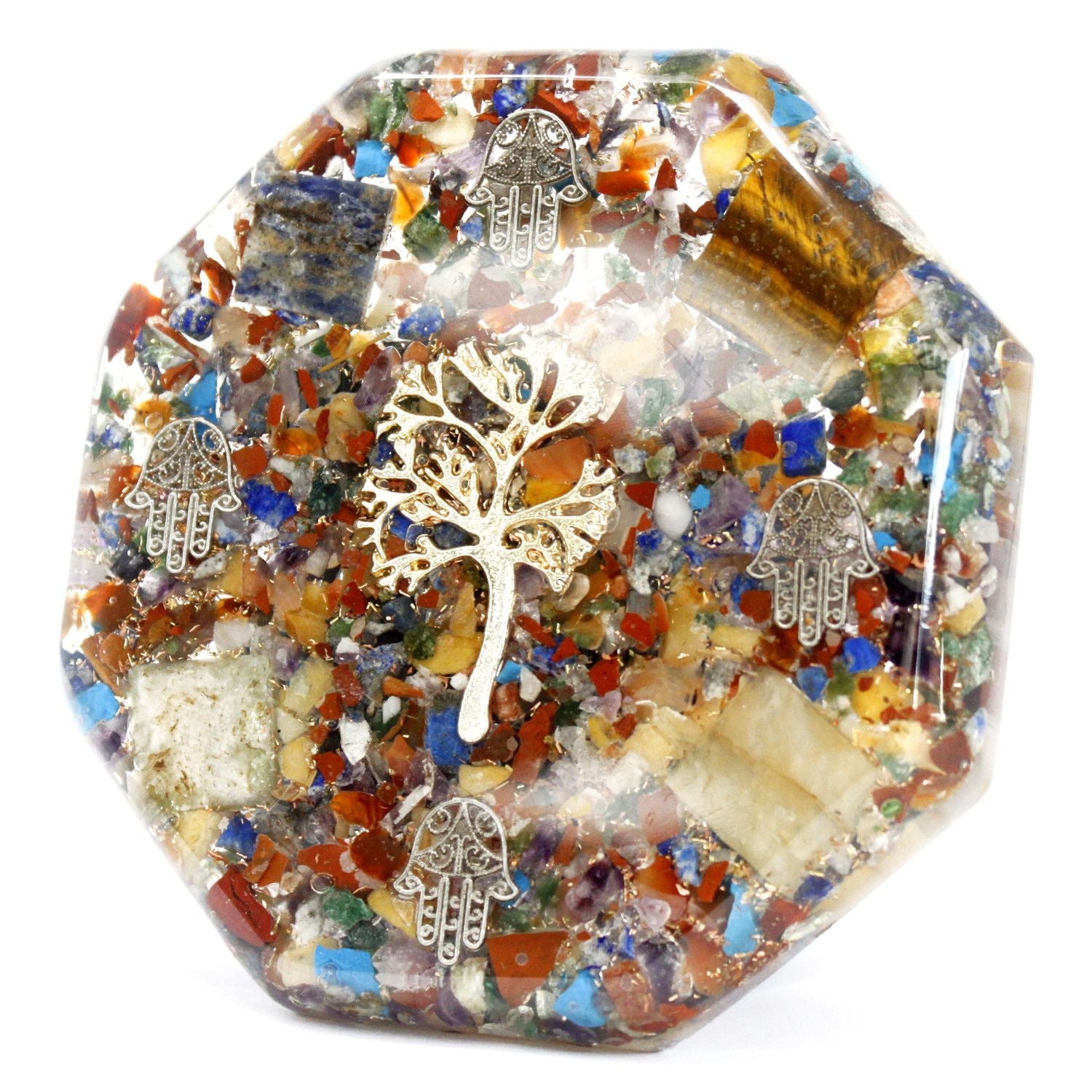 Orgonite Desk Power Pack - Drzewo Życia - Duży - Ręcznie Wykonany z Kamieni Szlachetnych i Miedzi - Idealny na Prezent - Wymiary 11 cm x 1,5 cm - Ochrona przed Zanieczyszczeniem Elektromagnetycznym - Symbol Harmonii i Energii