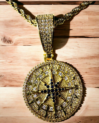Κολιέ με Μενταγιόν Πυξίδα σε Στυλ Glamour με Ζιργκόν για Γυναίκες και Άνδρες - 2 επιλογές, εξατομίκευση με χάραξη για δώρο