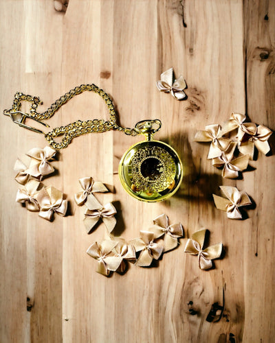 Ρετρό Σκαλιστό Ρολόι Τσέπης με Χειροκίνητο Μηχανισμό, χρώμα Χρυσό με Ρωμαϊκή Κλίμακα και Φωτεινό Καντράν, Στυλ Vintage