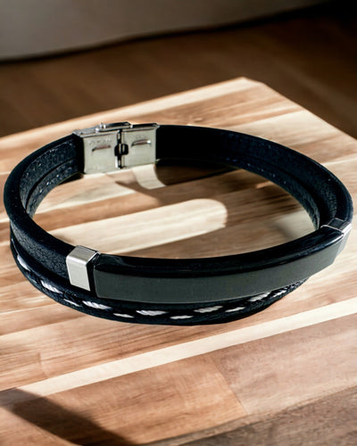 Bransoletka Sportowa z PU Skóry i Stali Nierdzewnej z Możliwością Grawerowania – 3 Kolory