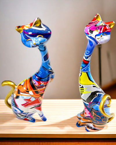 Φιγούρες Αφηρημένων Γατών "ArtCats", Χειροποίητα Ζωγραφισμένες, Ρητίνη – 25 εκ., 2 τεμ.