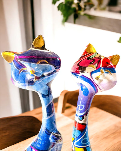 Φιγούρες Αφηρημένων Γατών "ArtCats", Χειροποίητα Ζωγραφισμένες, Ρητίνη – 25 εκ., 2 τεμ.