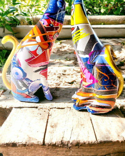 Φιγούρες Αφηρημένων Γατών "ArtCats", Χειροποίητα Ζωγραφισμένες, Ρητίνη – 25 εκ., 2 τεμ.