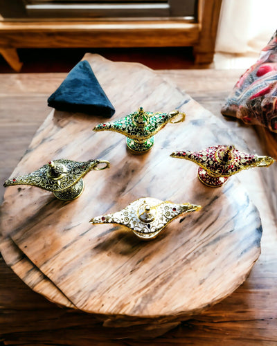 Μαγικό Λυχνάρι του Αλαντίν με Επιλογή Χαράγματος - Παραλλαγή Σκούρο Πράσινο, με Χρυσές Λεπτομέρειες