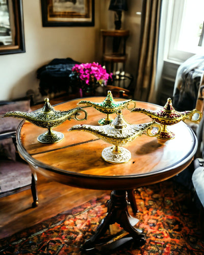 Μαγικό Λυχνάρι του Αλαντίν με Επιλογή Χαράγματος - Παραλλαγή Σκούρο Πράσινο, με Χρυσές Λεπτομέρειες