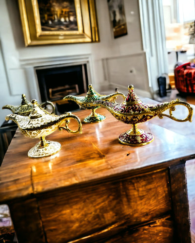 Μαγικό Λυχνάρι του Αλαντίν με Επιλογή Χαράγματος - Παραλλαγή Σκούρο Πράσινο, με Χρυσές Λεπτομέρειες