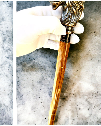 Μπαστούνι Περιπάτου Wolf - Ινδικό Ξύλο Μάνγκο με Δυνατότητα Χαράγματος, καφέ χρυσές διακοσμήσεις