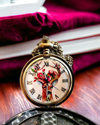 Zegarek kieszonkowy Leśny Strażnik - Elegancki Zegarek z Motywem Jelenia, możliwość personalizowania grawerem