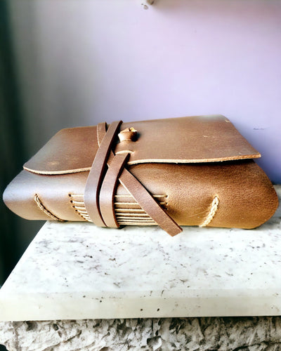 Σημειωματάριο Premium "RetroNotes" – Κομψό σημειωματάριο από Αληθινό Δέρμα - 200 σελίδες, 120g, σημειωματάριο, σκίτσο, καφέ χρώμα, εξατομίκευση με χάραξη